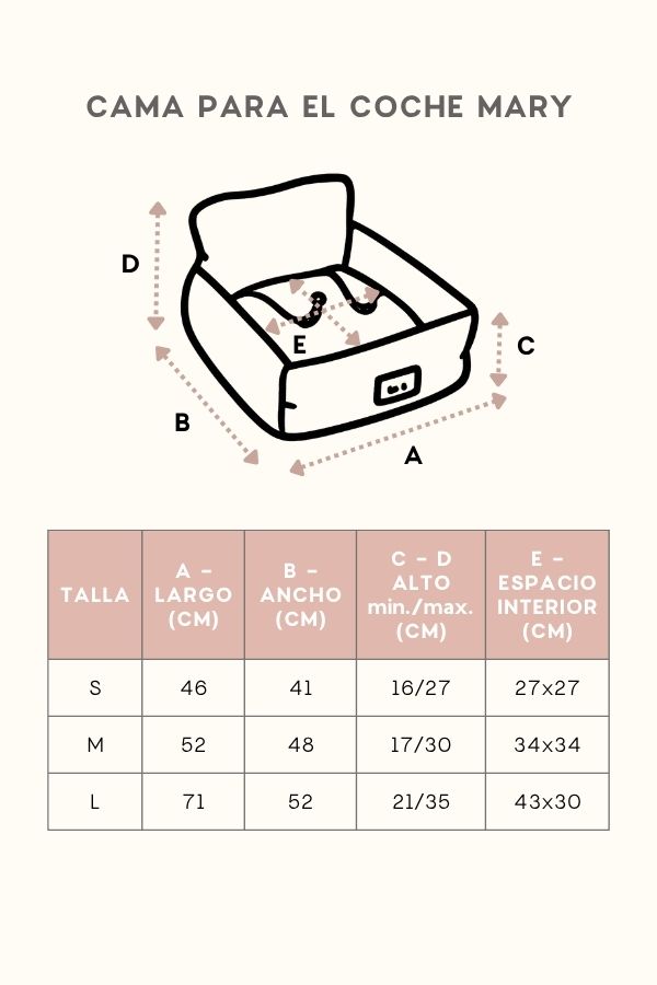 Guía de tallas cama de coche Mary